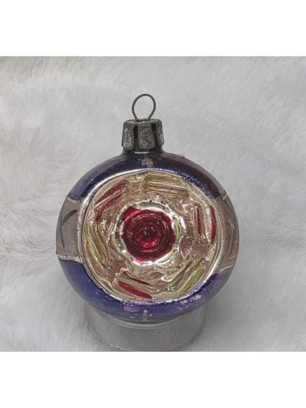 Vintage Mercury Glass Indented Reflector Purple Silver Christmas Ornament